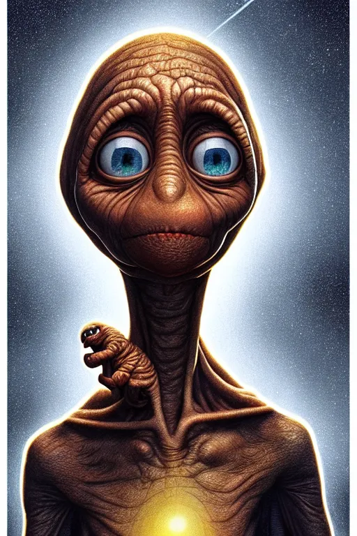 Image similar to et from spielberg arriving home, animation pixar style, by pendleton ward, magali villeneuve, artgerm, rob rey and kentaro miura style, golden ratio, trending on art station