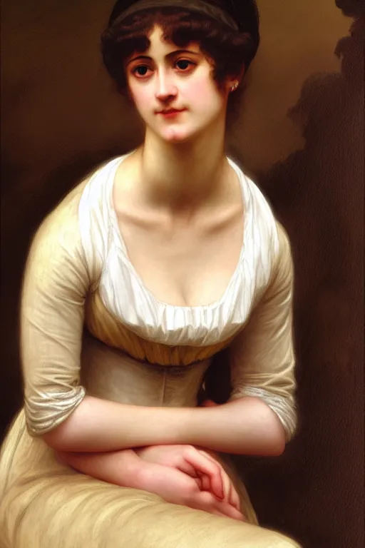 Image similar to jane austen, pain, painting by rossetti bouguereau, detailed art, artstation