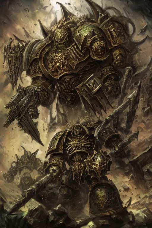 Image similar to chaos space marine, fantasy, warhammer, highly detailed, digital art, sharp focus, trending on art station, nurgle