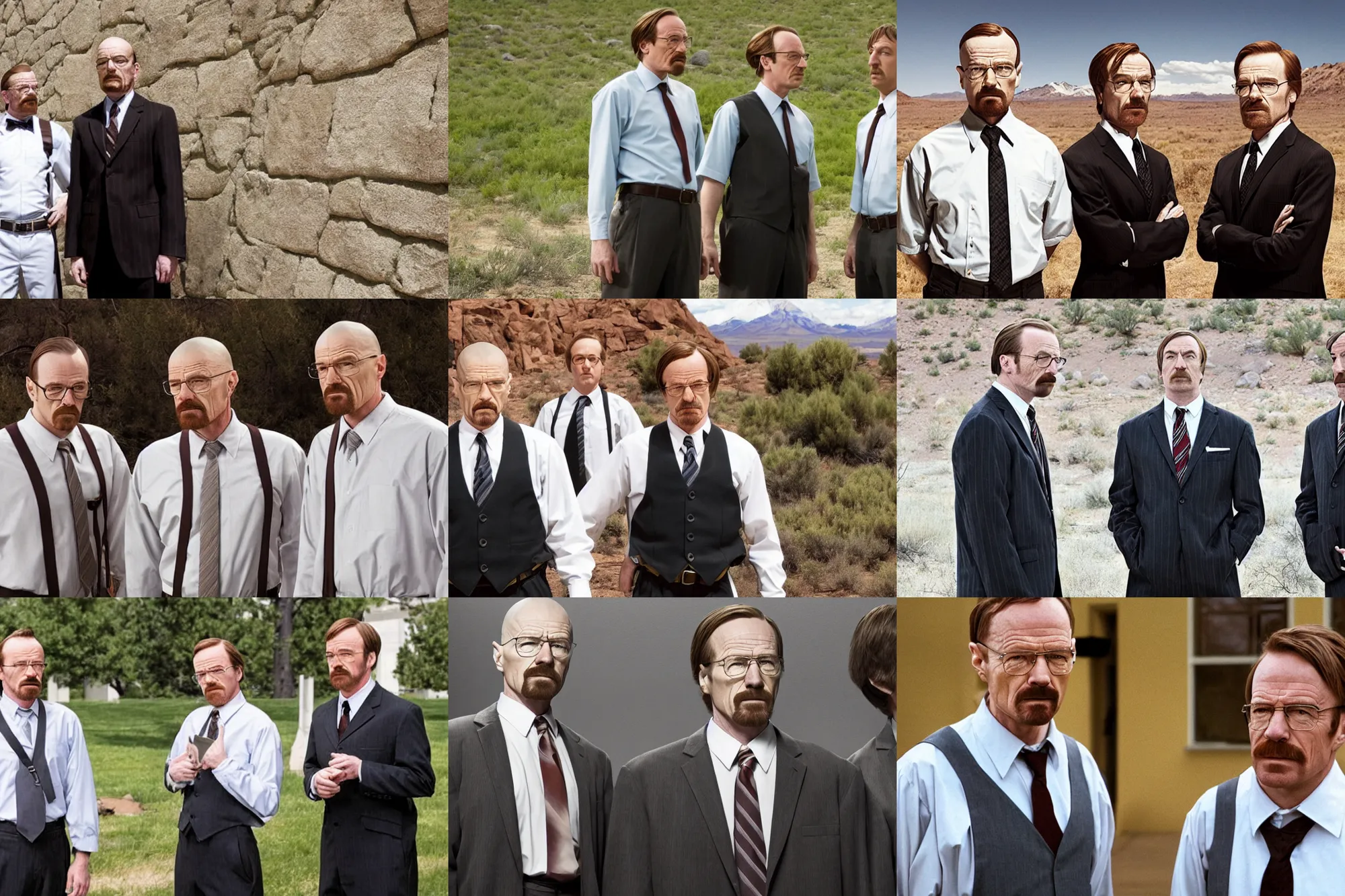 Prompt: Walter White and Saul Goodman as mormon missionaries, real picture