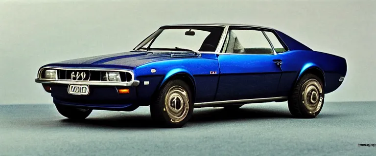 Image similar to denim blue audi camaro b 1 ( 1 9 6 7 ), establishing shot