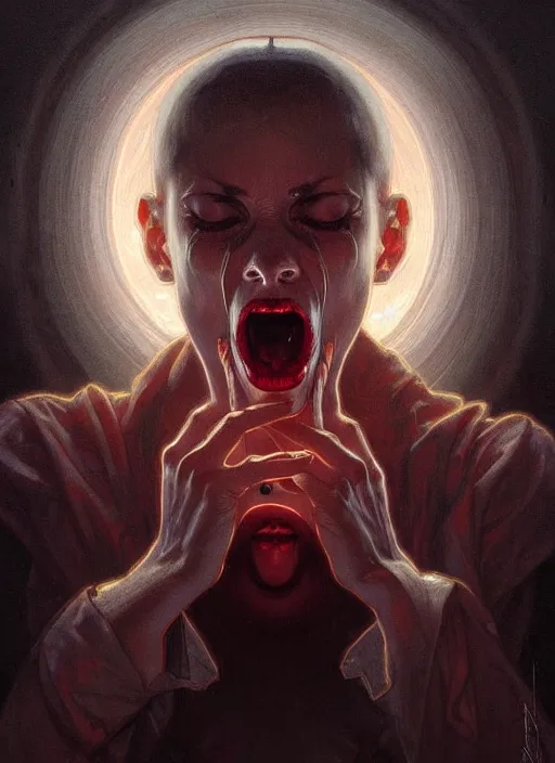 Image similar to symmetry!! portrait of the scream, horror, moody lights!! intricate, scary, highly detailed, digital painting, artstation, concept art, smooth, sharp focus, illustration, art by artgerm and greg rutkowski and alphonse mucha