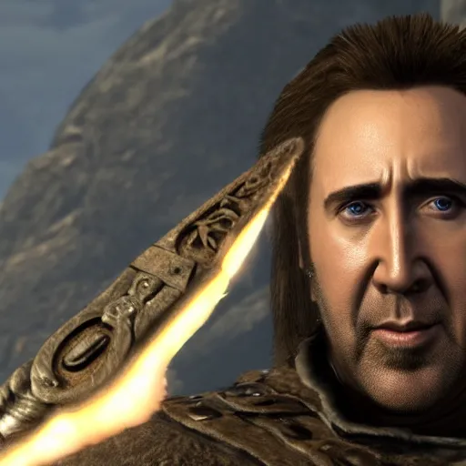 Prompt: Nicolas cage in Skyrim, 4K, detailed