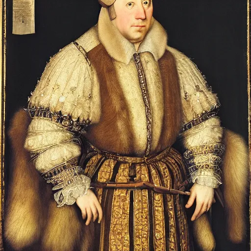 Prompt: A royal portrait of the King of England Boris Johnson, painted by Hans Holbein, British Museum, 16th century art
