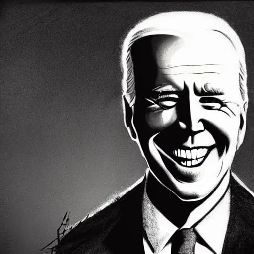 Image similar to grunge drawing of joe biden in the style of jack skellington