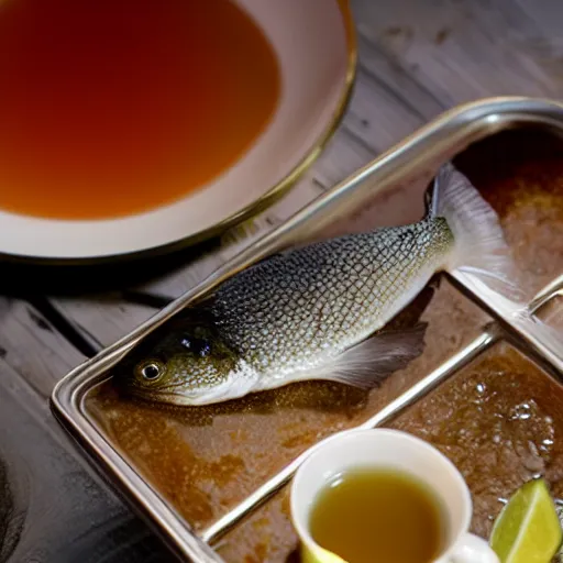 Image similar to fish in a cup of tea, food photography
