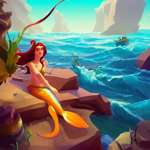 Image similar to painting mermaid treasure on sea of thieves game avatar hero smooth face median photoshop filter cutout vector, behance hd by jesper ejsing, by rhads, makoto shinkai and lois van baarle, ilya kuvshinov, rossdraws global illumination