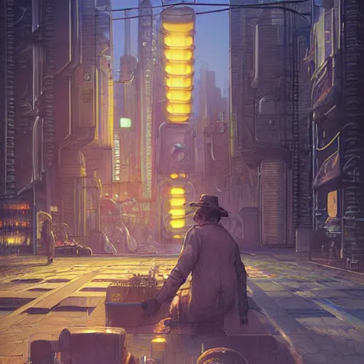 Image similar to A solarpunk very detailed farmer on the street of a very detailed solarpunk city art by Taras Shevchenko, neofuturistic highly detailed, digital art, smooth cyan gold light, sharp focus, Golden Ratio illustration, realistic concept art by Stephen Hickman and James Gurney and Hiromasa Ogura Ghost in the Shell