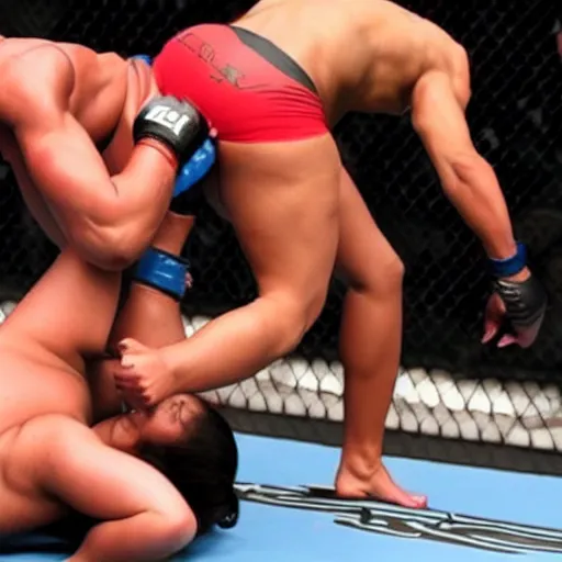 Image similar to transgender muscular woman beating up woman in ufc