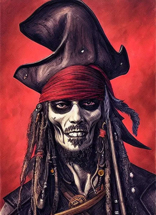 Prompt: portrait of pirate, night sky background, coherent! by brom, deep color, strong line, high contrast