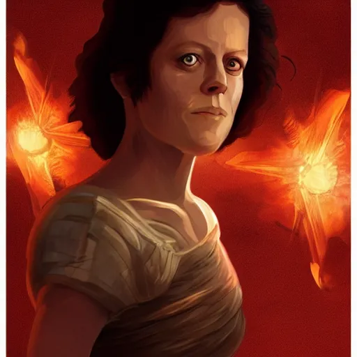 Image similar to young sigourney weaver as a d & d monk martial artist, character portrait by wlop