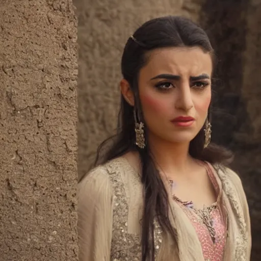 Prompt: close - up of an attractive kurdish singer in a movie directed by christopher nolan, movie still frame, promotional image, imax 7 0 mm footage