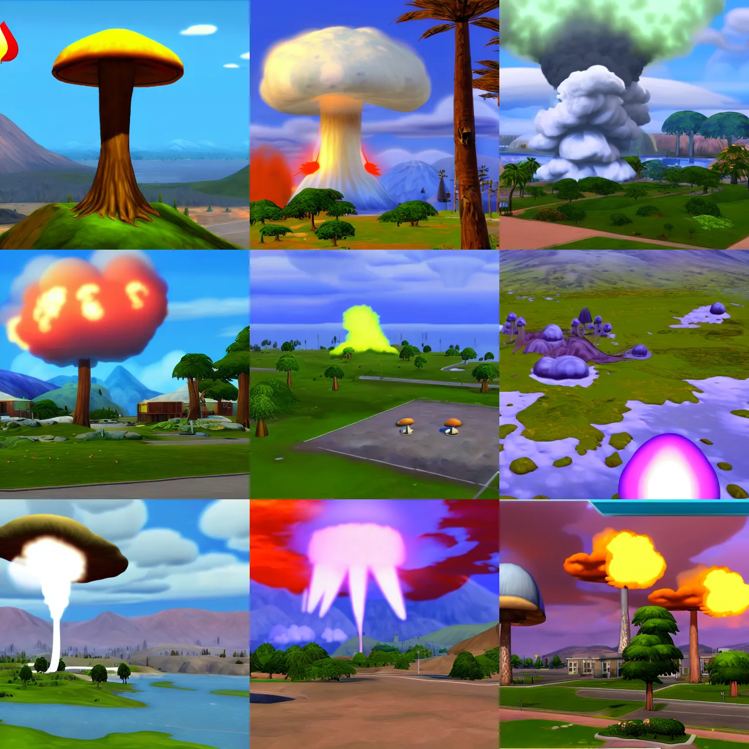 Prompt: mushroom cloud nuclear test in the sims 4