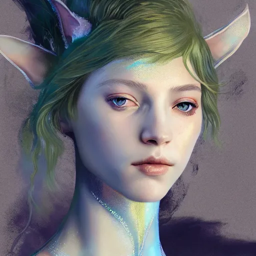 Image similar to highly detailed digital painting of Hunter Schafer as Jules as a fairy elf, intricate, elegant, smooth, sharp focus, in the style of Nixri Yoji Shinkawa and Stina Persson