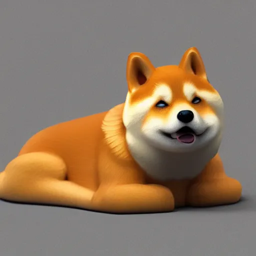 Image similar to A delicious steamed bun in the shape of a shiba inu. Studio lighting, octane render, high resolution, high quality, dark background