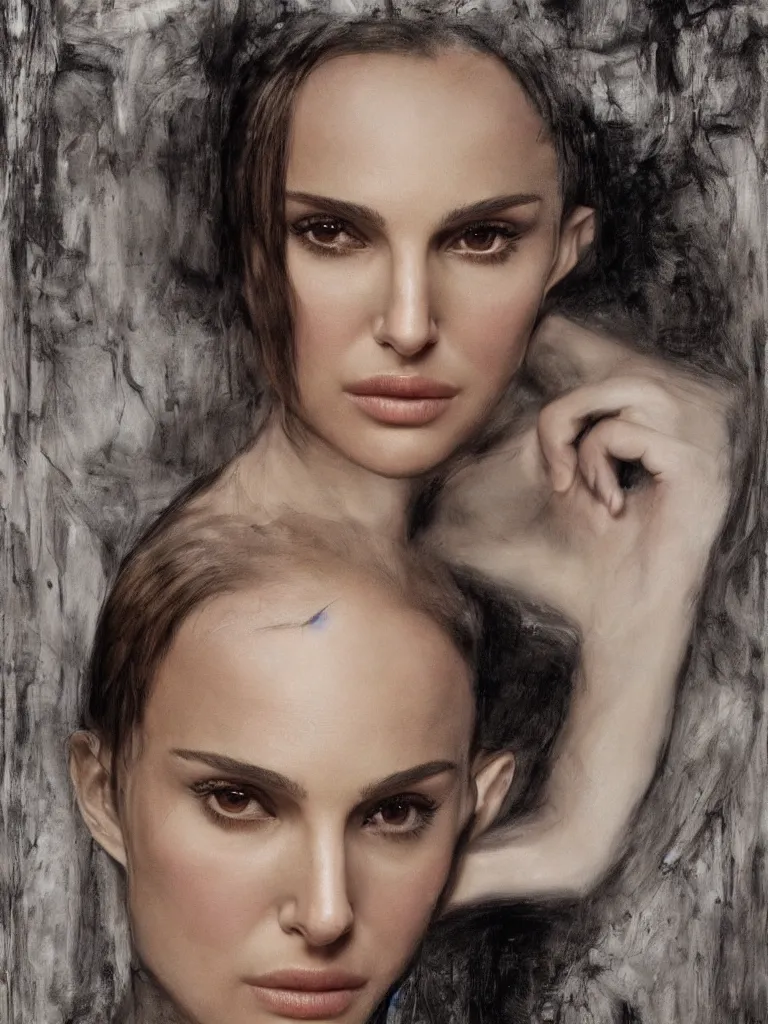 Image similar to a beautiful portrait of natalie portman by h.r. giger and by Annie Leibovitz, detailed, proportional, trending on art station, 4k