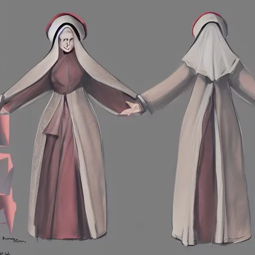 Prompt: female character design inspired by venice carnival and nun | | concept art, gray
