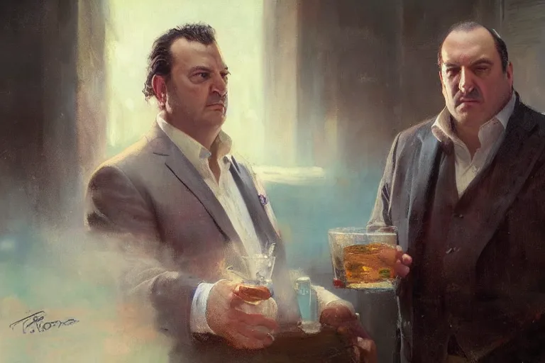 Image similar to a portrait of tony soprano, by gaston bussiere, by mandy jurgens and bayard wu and greg rutkowski, cinematic lightning