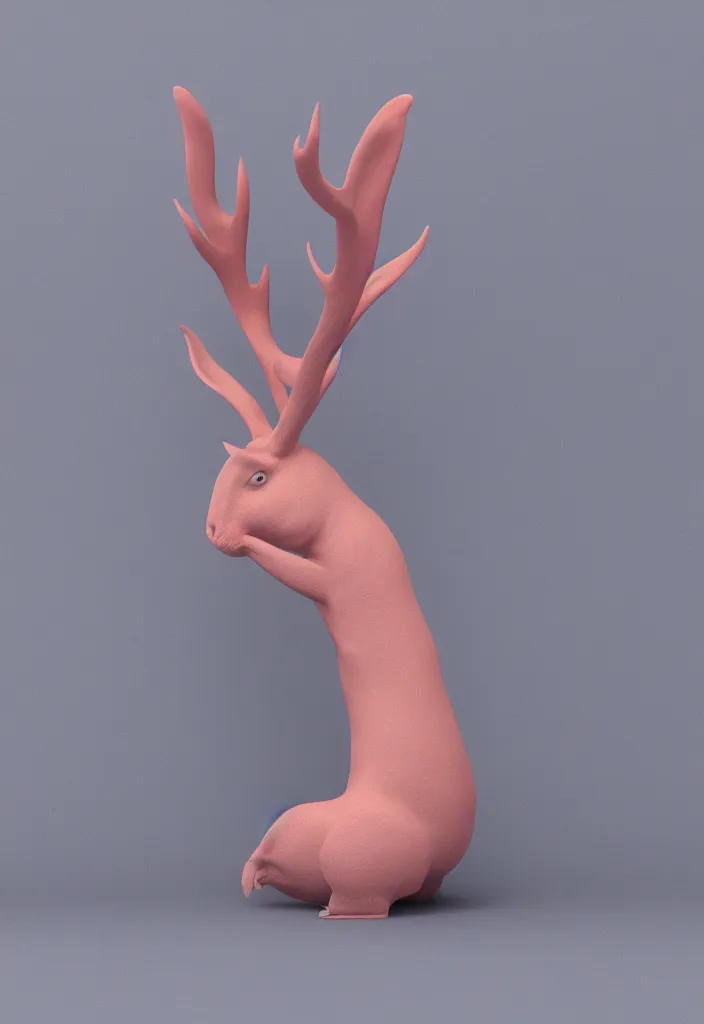 Image similar to wild rabbit, blue whale, delicate pale pink guts, antlers ,wax sculpture of a traffic cone, sharp slate. complementary color scheme. 8k, rendered in octane, smooth gradients