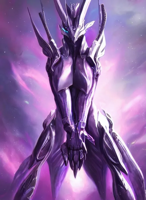 Prompt: cinematic close body, cosmic sized beautiful stunning giant robot mechan hot female dragon goddess, sharp sleek cyborg dragon head, sharp metal ears, smooth purple eyes, smooth fuschia skin, smooth silver armor, nebula, epic proportions, epic scale, macro furry, furry art, dragon art, goddess art, giantess art, warframe, warframe fanart, furaffinity, octane