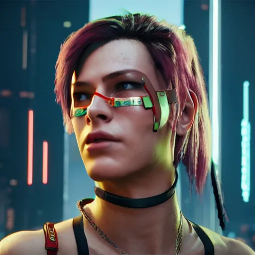 Prompt: female V from Cyberpunk 2077 wearing spiked collar, 4K