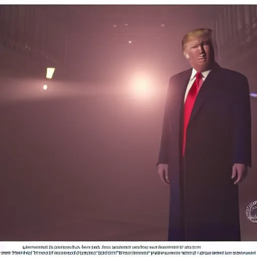 Image similar to still of donald trump as a fat batman. cinematic, god rays through fog