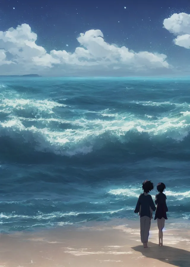 Image similar to sea shore, makoto shinkai