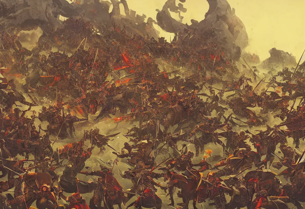 Image similar to handmade illustration of a big medieval battle, line art, ink, heavy brushstrokes, watercolor by Kilian Eng and by Jake Parker, winning-award masterpiece, fantastic, octane render, 8K HD Resolution, High quality image