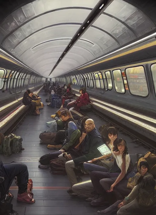 Image similar to perfectly - centered - drawing of empty subway train, intricate, highly detailed, digital painting, artstation, concept art, smooth, sharp focus, illustration, unreal engine 5, 8 k, art by artgerm and greg rutkowski and alphonse mucha