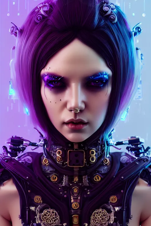 Image similar to soft lustrous ivory ebony raver gutter punk gothic cyborg, golden ratio, flowerpunk, details, scifi, fantasy, cyberpunk, intricate, decadent, highly detailed, digital painting, octane render, artstation, concept art, smooth, sharp focus, illustration, art by artgerm, loish, wlop