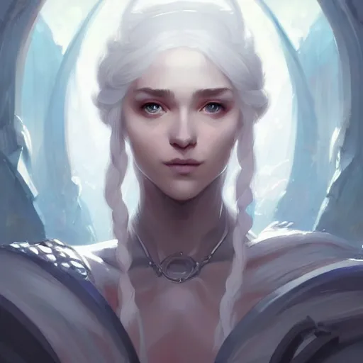 Image similar to a beautiful portrait of a beautiful white sorceress, game of thrones concept art by pete mohrbacher and guweiz and ilya kuvshinov, digital art, highly detailed, intricate, sharp focus, trending on artstation hq, deviantart, unreal engine 5, 4 k uhd image