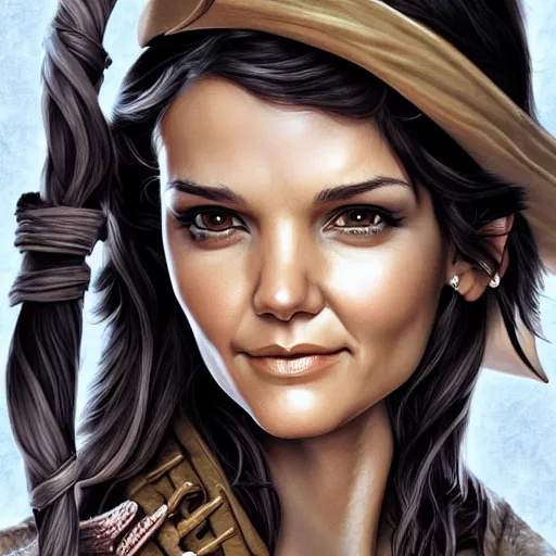 Image similar to katie holmes as a pirate, digital illustration, by artgerm,