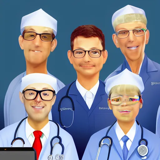 Image similar to a highly detailed digital art portrait of a fabulous kidney doctor and his loser friends