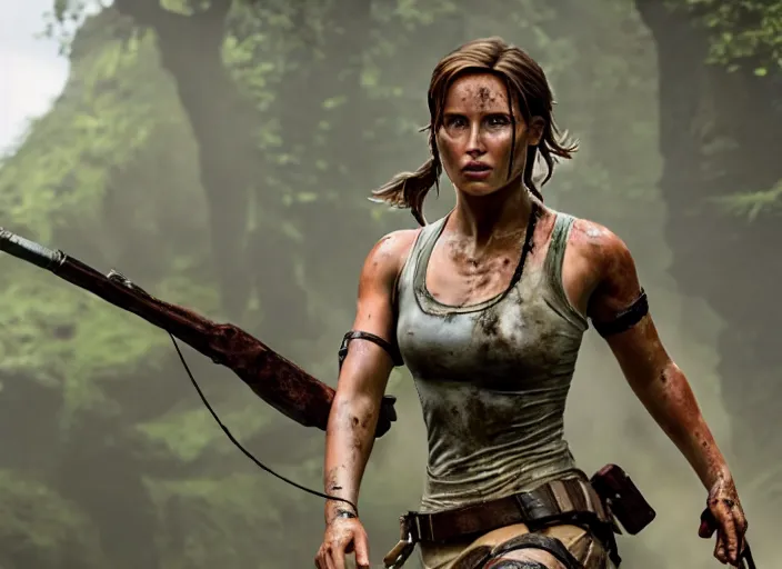 Image similar to film still of!!!! daisy edgar jones!!! as lara croft in new tomb raider movie, 8 k