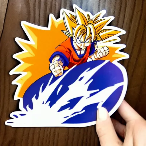 Image similar to die cut sticker, goku using gomu gomu no gatling by luffy, splatter paint