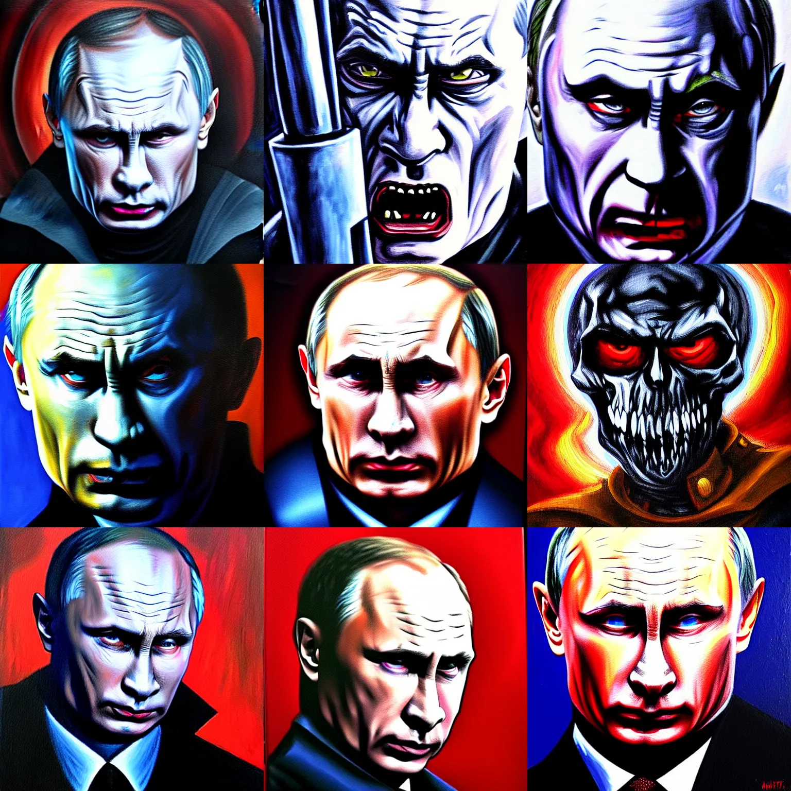 Prompt: angry vladimir putin as death dark mythical character. detailed painting