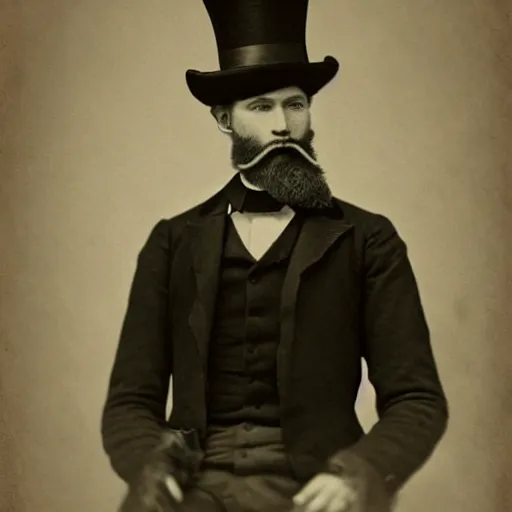 Image similar to A photograph portrait of Jerma985 in the mid-late 1800s with a top hat and beard, taken in the mid-late 1800s, grainy, taken on a Field View Camera, realistic, hyperrealistic, very realistic, highly detailed, very detailed, extremely detailed, detailed, digital art, trending on artstation