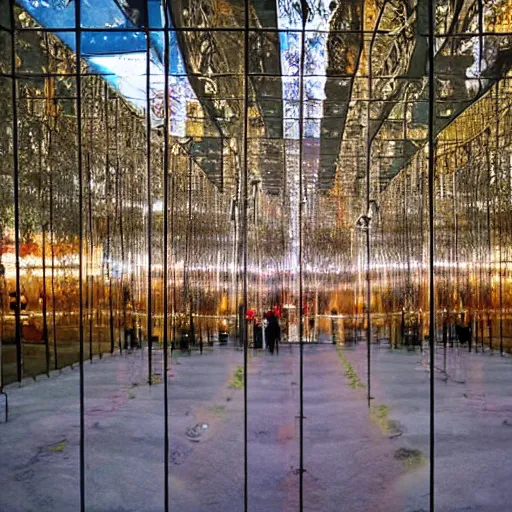 Prompt: hall of mirrors, outdoor art installation, colour hd photography