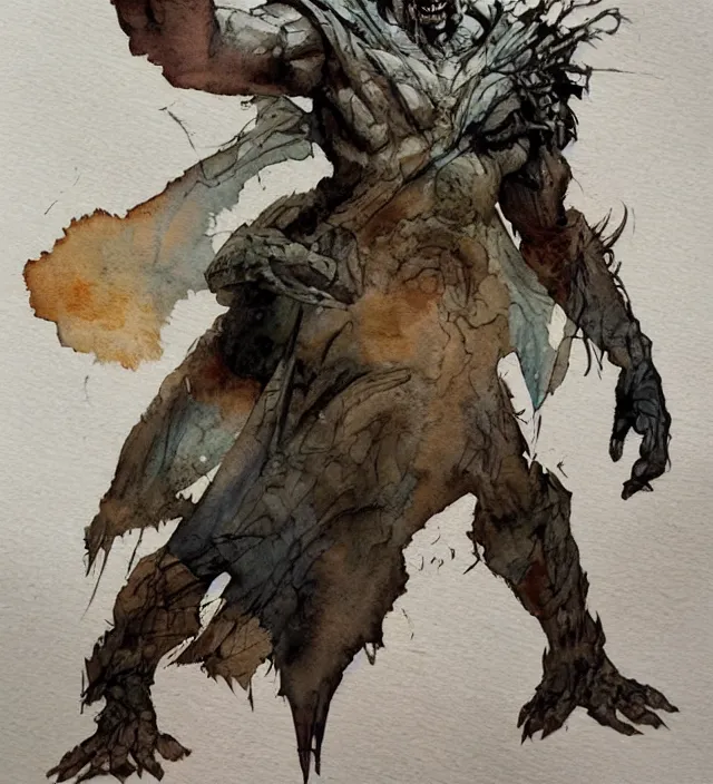 Image similar to a 3 / 4 view watercolor ink painting of a post - apocalyptic mutant sorcerer in the style of leonard boyarsky in the style of frank frazetta trending on artstation deviantart pinterest detailed realistic hd 8 k high resolution