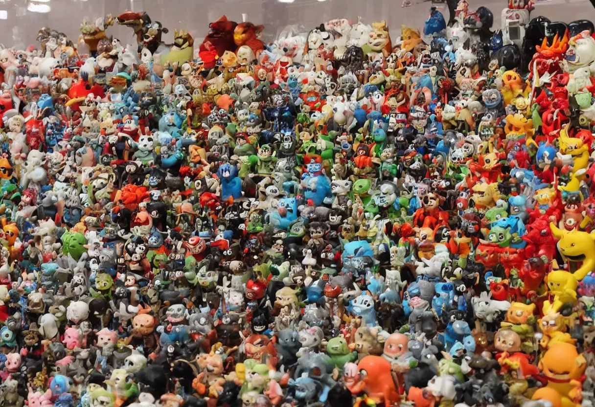 Image similar to vintage collection of 1 9 6 0 s japanese monster toys on display