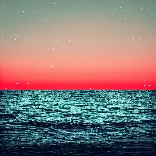 Prompt: ocean made of stars, drowning in sadness, hope on the horizon