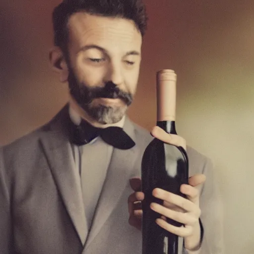 Prompt: photograph of a frenchman with a bottle of wine in 2 0 2 0. in color