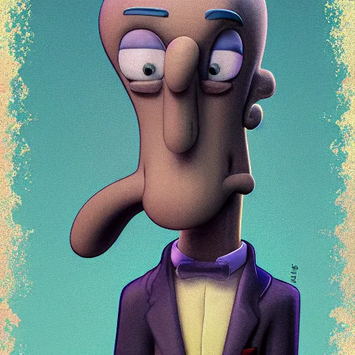 Image similar to handsome squidward, male portrait, pop asrt style