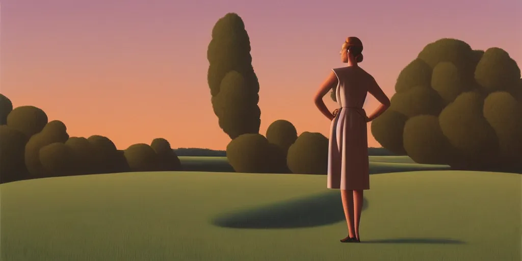 Image similar to tall lady in a dress, summer evening, kenton nelson