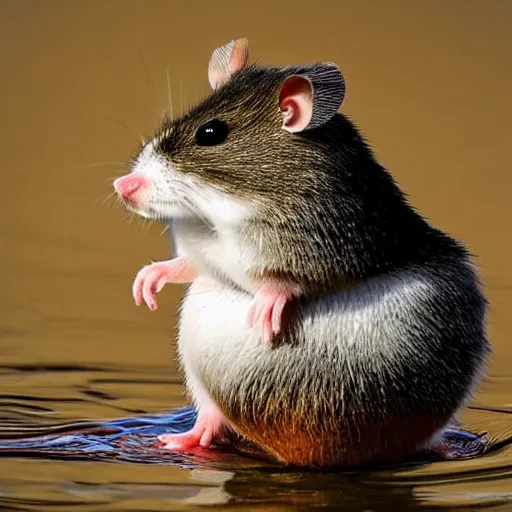 Prompt: a hamster riding a duck, wildlife photography-g