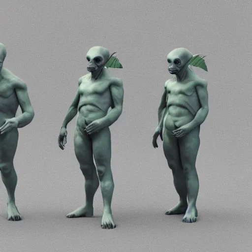 Prompt: a 3 d render of alien beings that destroy the earth