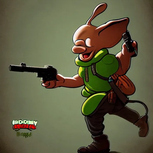 Image similar to Elmer Fudd from Loony Tunes in Doom, wearing green armor and helmet, killing demons, rip and tear, video game, highly detailed, trending on ArtStation