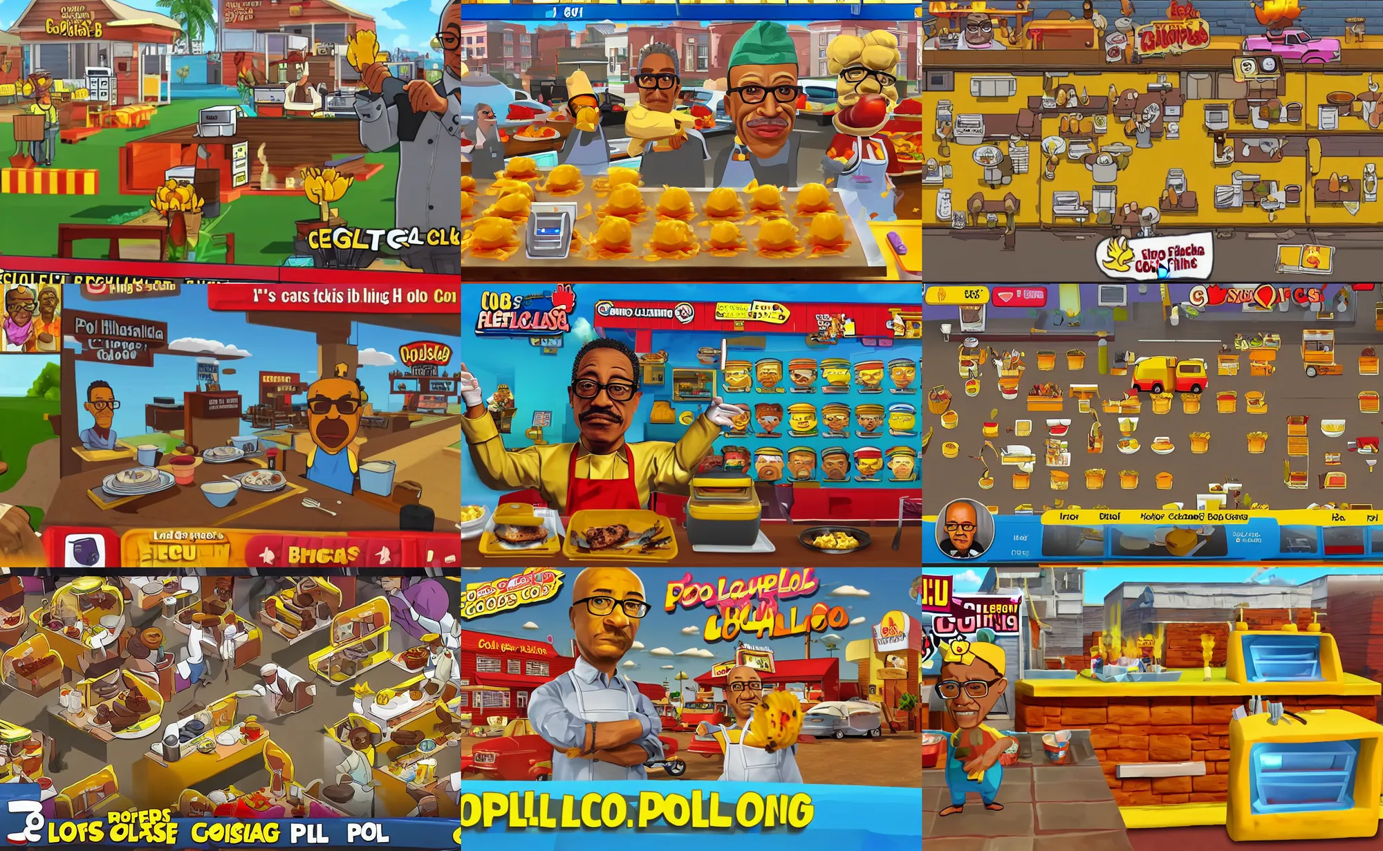 Prompt: gus fring's los pollos hermanos mobile cooking game cooking fever supercell