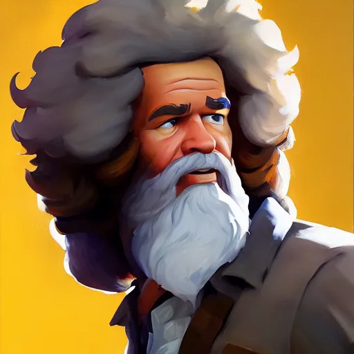 Prompt: Greg Manchess portrait painting of Bob Ross as fortnite character, medium shot, asymmetrical, profile picture, Organic Painting, sunny day, Matte Painting, bold shapes, hard edges, street art, trending on artstation, by Huang Guangjian and Gil Elvgren and Sachin Teng