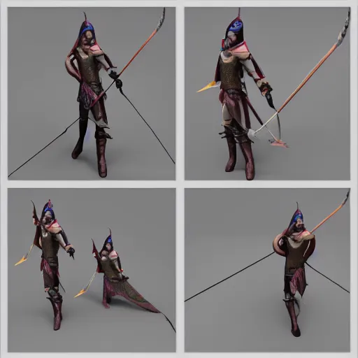 Image similar to elven archer, 3D, realistic, unreal engine, burning bow